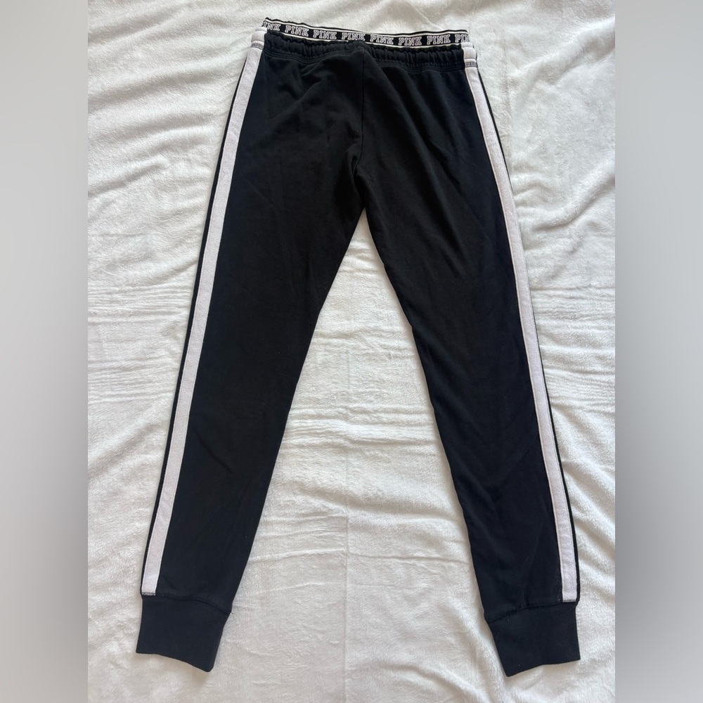 PINK Victoria's Secret Black Track Joggers with White Stripes - Picture 2 of 2